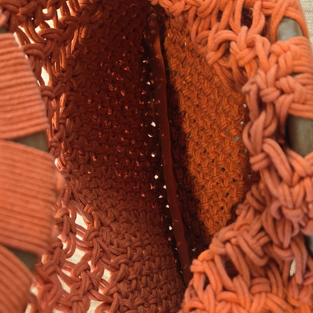 Sigrid Olsen Orange Crochet Tote with Wooden Handles - Picture 2 of 4